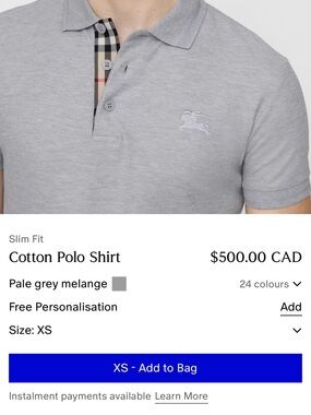 Burberry Light Grey Men's Polo with Signature Check Trim